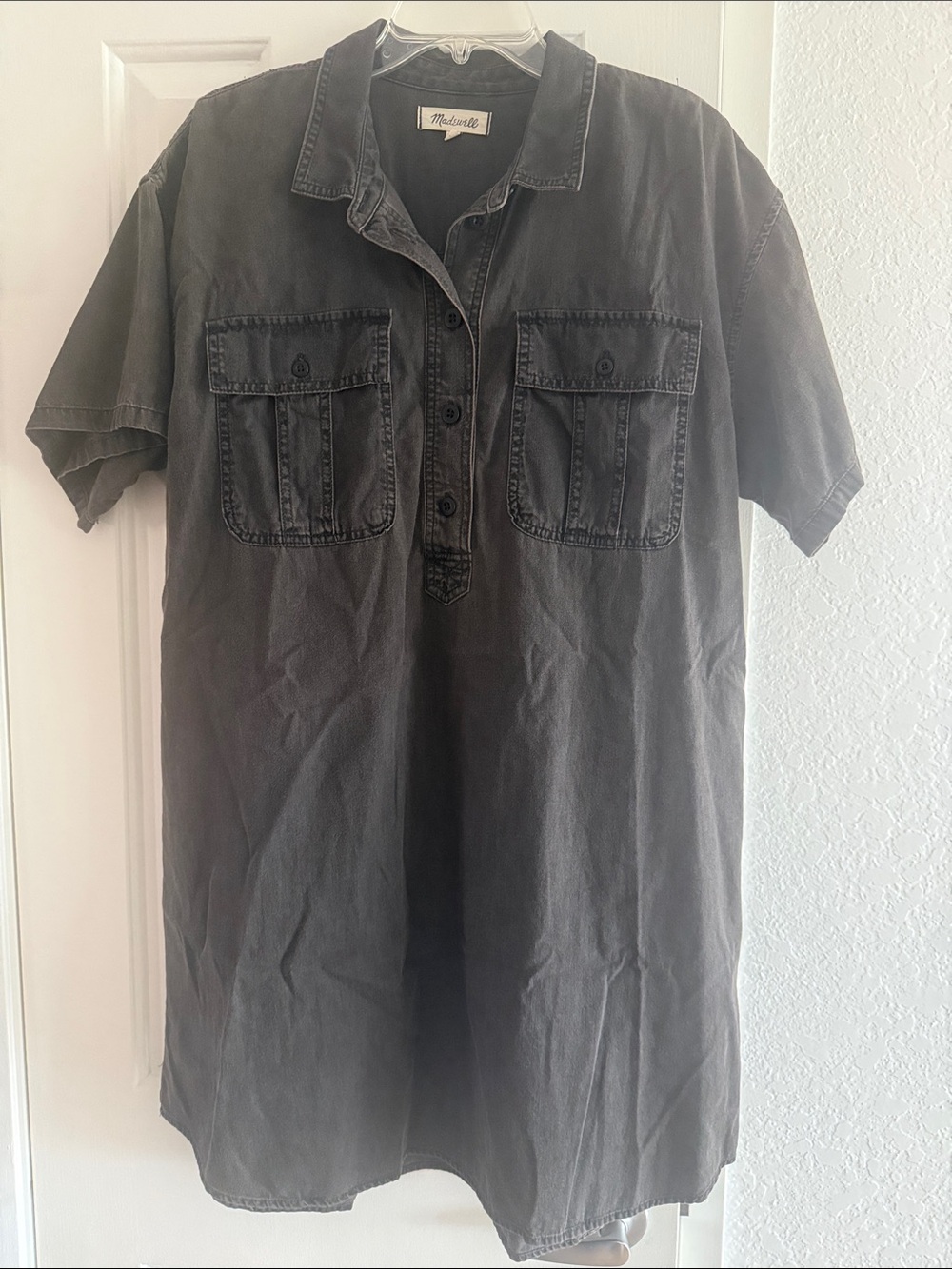 Madewell Womens Short-Sleeve Shirt Dress in Charcoal Gray Black